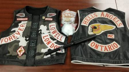A joint effort by police force's led to the seizure of three Hell's Angels vests, 154 grams of cocaine, tasers, and other items.