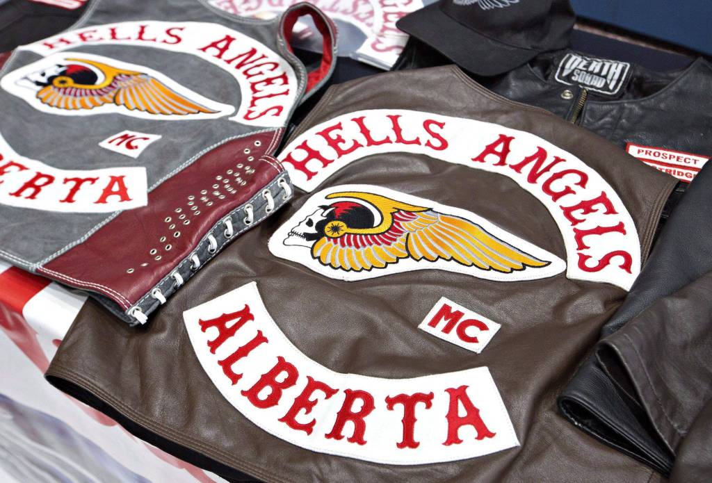 Hells Angels vests, taken during a police raid in Edmonton on April 25, 2014. THE CANADIAN PRESS/Jason Franson