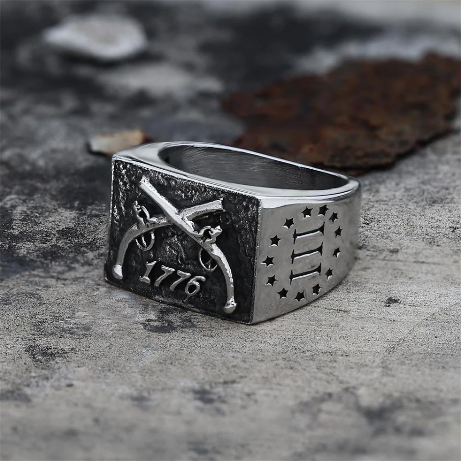 3%er 1776 crossed muskets stainless steel biker ring