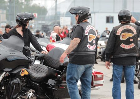 Members of the Hells Angels were present at a demonstration outside the Elgin-Middlesex Detention Centre on July 17, 2021.