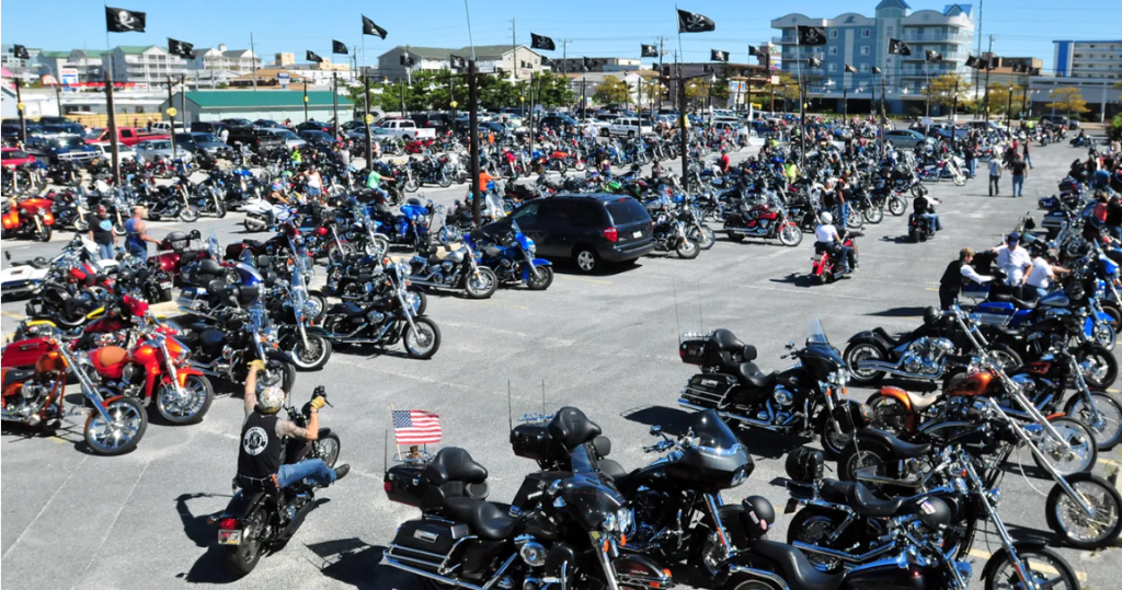 Motorcycles line the inlet parking lot in Ocean City during a previous Bikefest event. Salisbury Daily Times file image