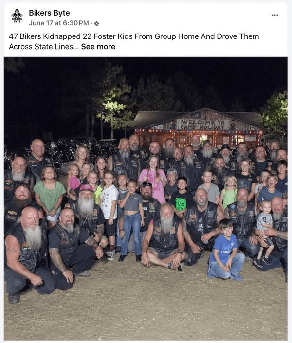 Group of bikers with children 22 of them.
